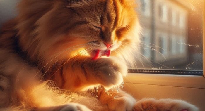 коти миють свої лапки і мордочки