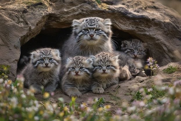 Mother manul with Kittens