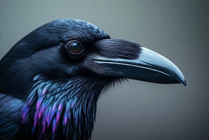 Ворон і ворона: ворон (Corvus corax) з масивним дзьобом та характерною бородою