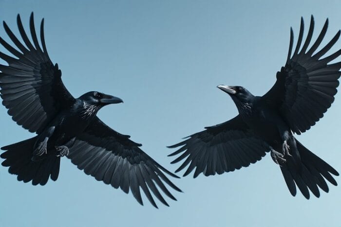 Ворон і ворона в польоті: відмінності форми хвоста та крил