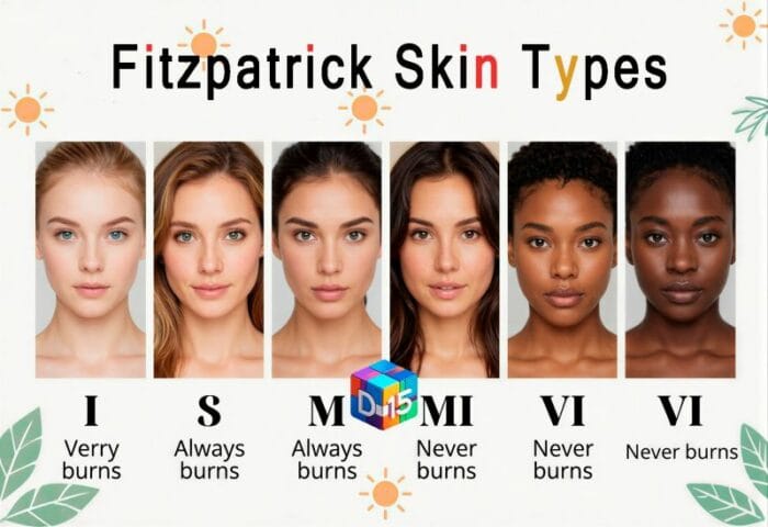 six Fitzpatrick skin phototypes