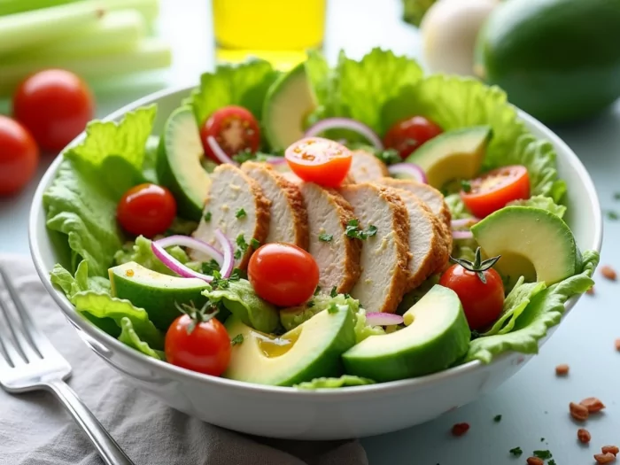 Salad with celery, avocado and chicken